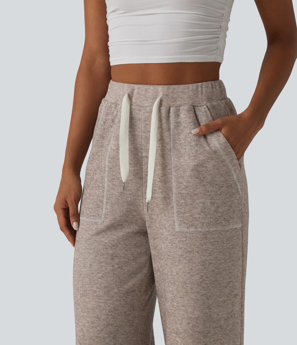 Pantalon ample taille haute avec cordon de serrage et poches