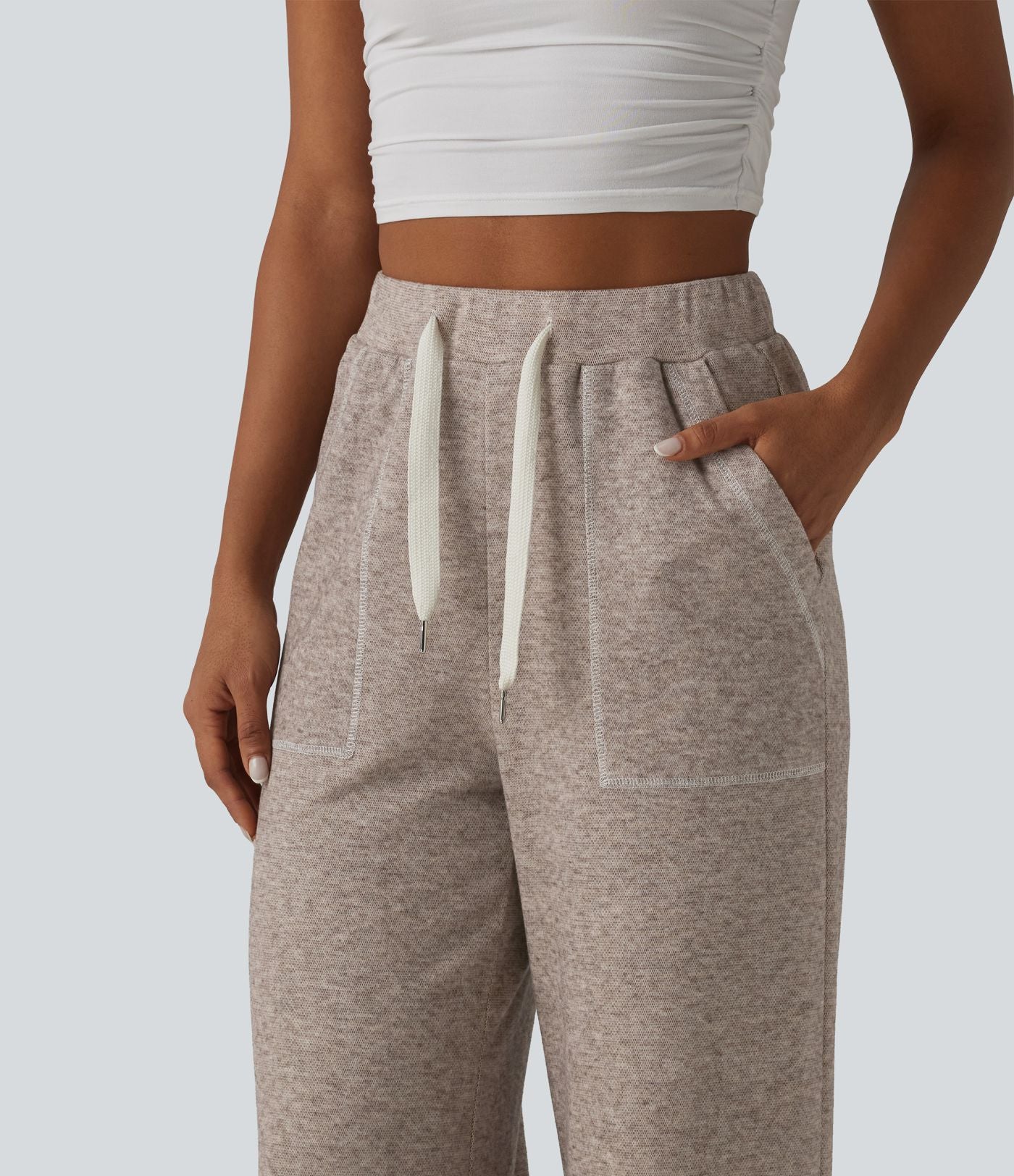 Pantalon ample taille haute avec cordon de serrage et poches