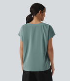Blouse esprit bureau oversize défroissage facile, col V et manches courtes
