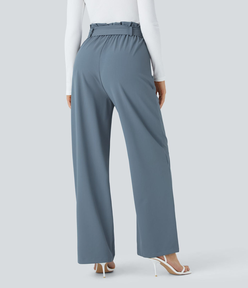 Pantalon de travail Halara Flex™ paper bag large taille haute, avec ceinture et poches