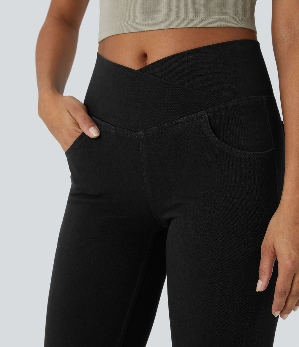 Jean super évasé Halara Flex™ décontracté maille denim extensible délavée effet frais InstantCool taille haute poches croisées