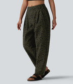 Pantalon léopard décontracté taille mi-haute et jambes fuselées avec poches