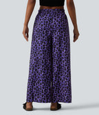 Pantalon large et fluide à imprimé léopard, taille haute avec cordon de serrage et poches latérales