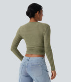 Haut casual crop tricot côtelé manches longues