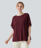 T-shirt col rond manches chauve-souris coupe décontractée