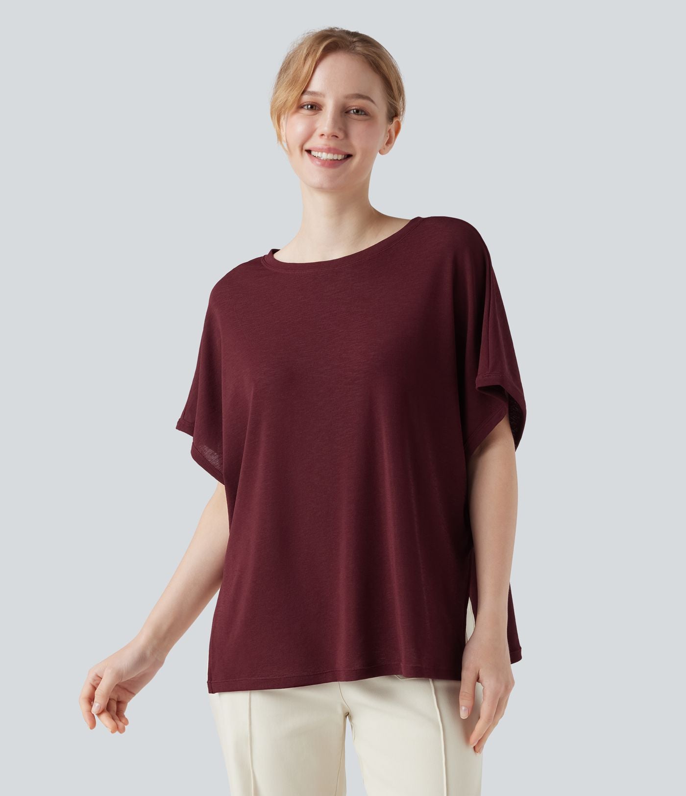 T-shirt col rond manches chauve-souris coupe décontractée