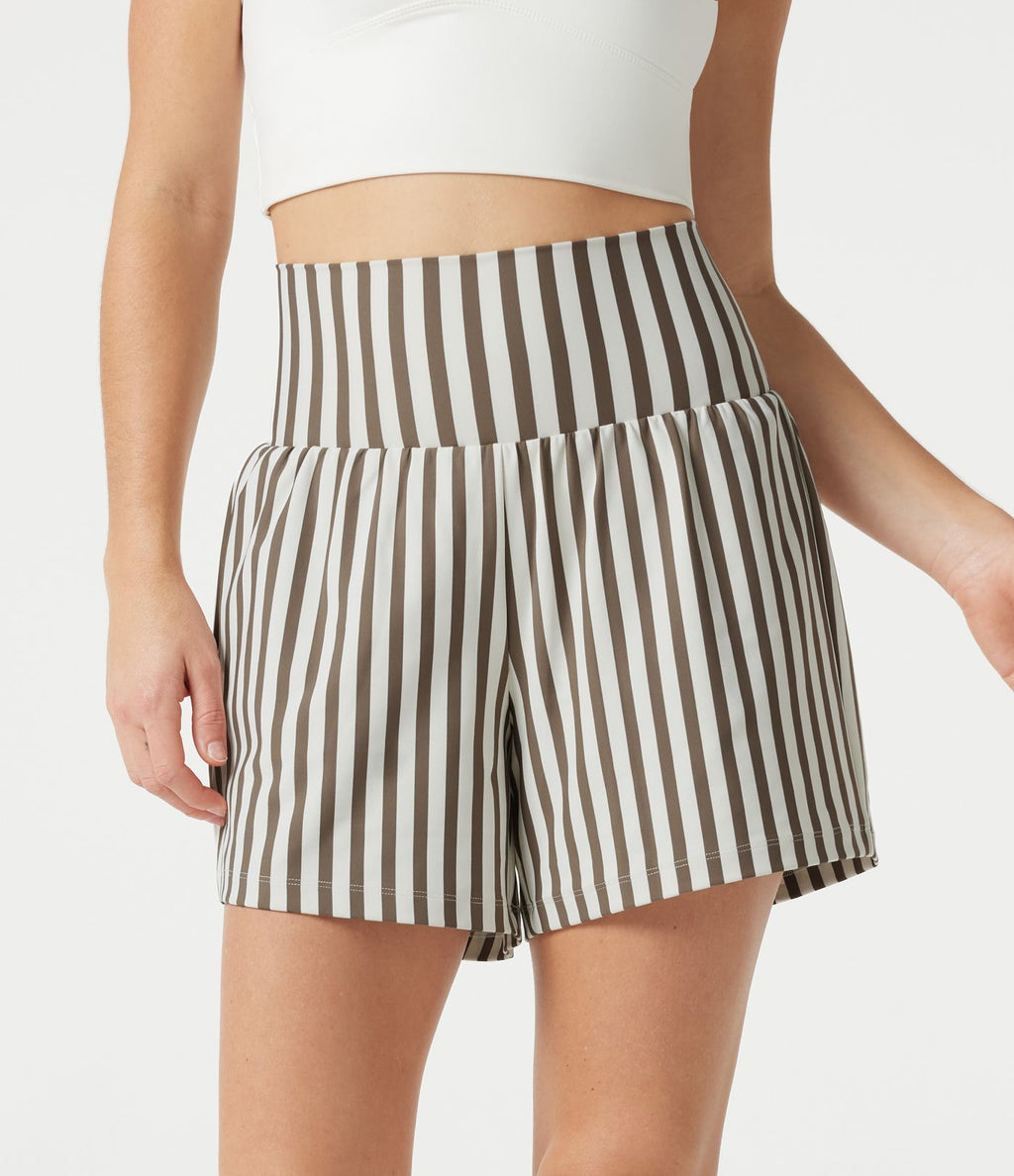 Short de yoga ample 2 en 1 à rayures taille ultra haute avec poches