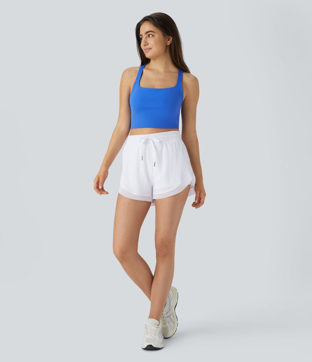 Shorts Running 7,5cm 2 en1 Taille Mi-Haute Cordon de Serrage Empiècement Mesh Contrastant