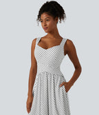 Robe midi casual fluide à pois sans manches dos nu avec brassière intégrée croisée et poches - Bonnets DD-F