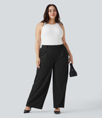 Pantalon tailleur grande taille Halara Flex™ crêpe taille haute jambe droite avec poches