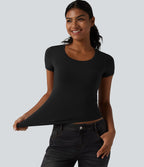 Halara T-shirt en jersey de coton col rond échancré manches courtes avec soutien-gorge intégré bonnets B-DD