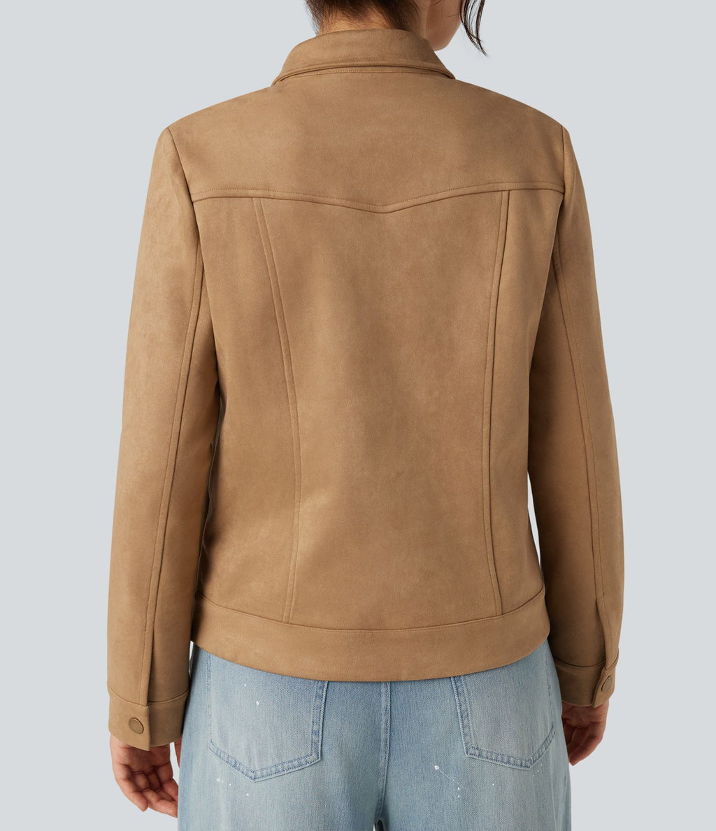 Veste décontractée effet daim à col et manches longues avec poches