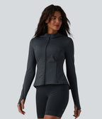 Veste de yoga à capuche manches longues avec trous pour pouces et rayures avec poches