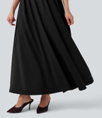Robe midi fluide esprit bureau sans manches col V avec poches