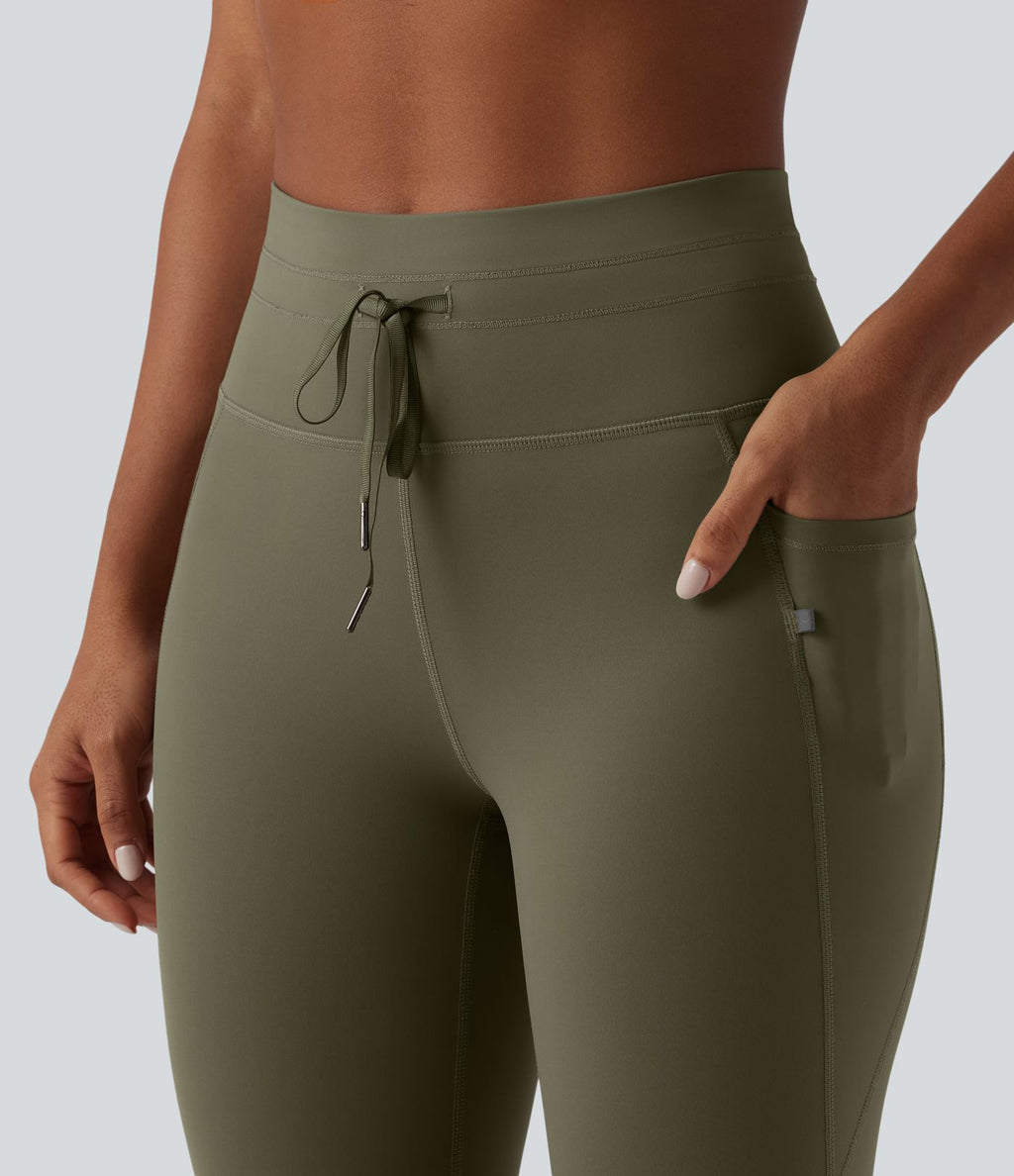 Legging 7/8 de yoga taille haute avec cordon de serrage uni et poches