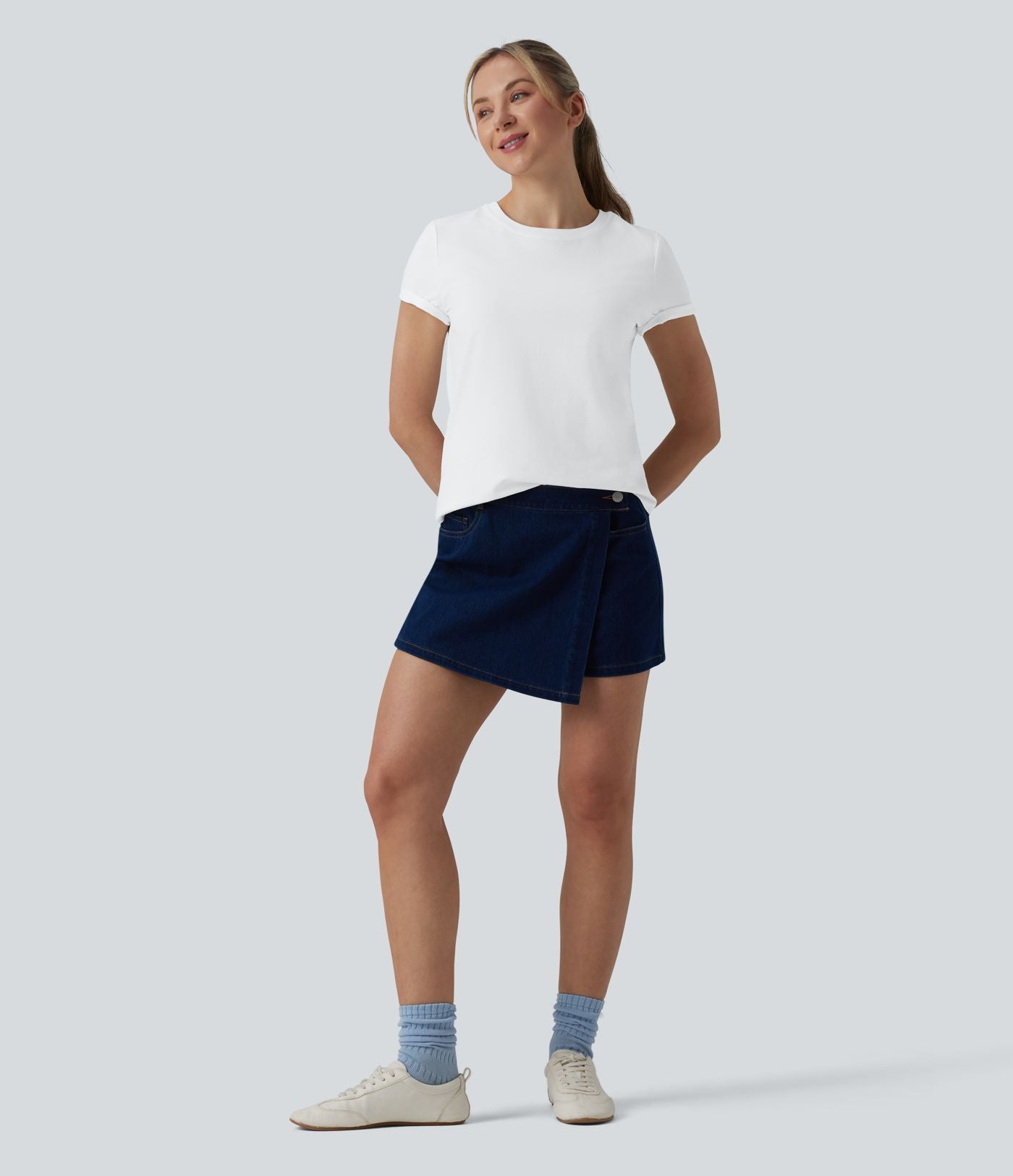 T-shirt casual ample col rond manches courtes en coton