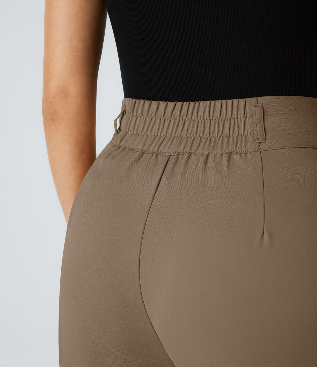 Pantalon de travail Halara Flex™ droit froncé avec poche zippée, taille haute