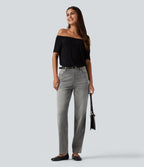 Jean droit Halara Flex™ à taille haute, poches multiples, effet délavé et tissu extensible