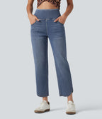 Jean skinny décontracté 7/8 Halara Flex™ taille haute, effet ventre plat, ourlet arrondi et poches