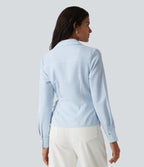 Chemise tailleur portefeuille manches longues à rayures et nœuds latéraux