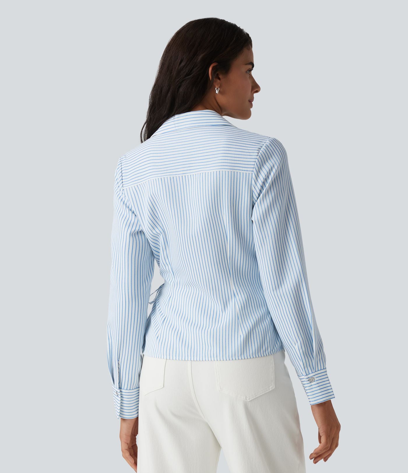 Chemise tailleur portefeuille manches longues à rayures et nœuds latéraux