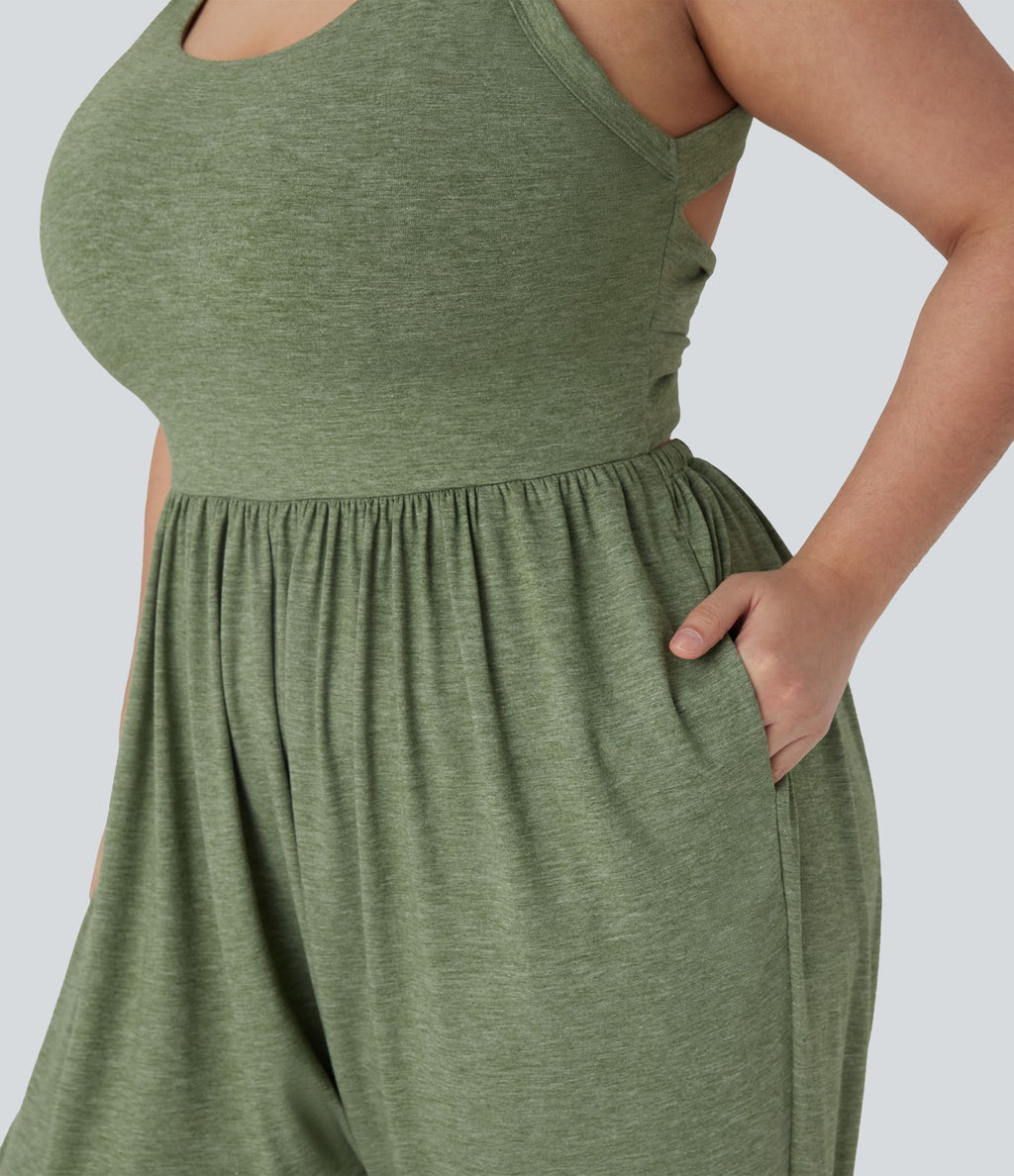 Combinaison sarouel dos nu torsadée grande taille avec poche latérale - Édition facile à enfiler