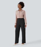 Chemise de travail à col, boutons, manches longues et plis