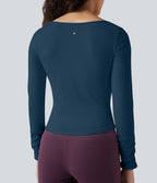 Haut de sport entraînement SoftlyZero™ Airy col carré manches longues froncé effet frais InstantCool