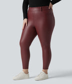 Legging grande taille en simili stretch doublé polaire, taille haute avec poches