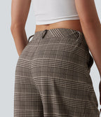 Pantalon large taille haute à carreaux pied-de-poule avec poches