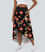 Jupe Maxi Casual Imprimé Floral 2 en 1 Taille Haute avec Volants Hauts et Bas