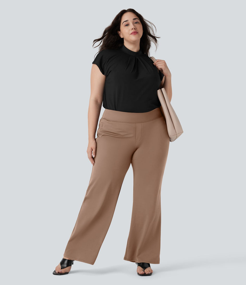 Pantalon tailleur évasé grande taille taille haute Halara Flex™ DayStretch avec poches zippées latérales