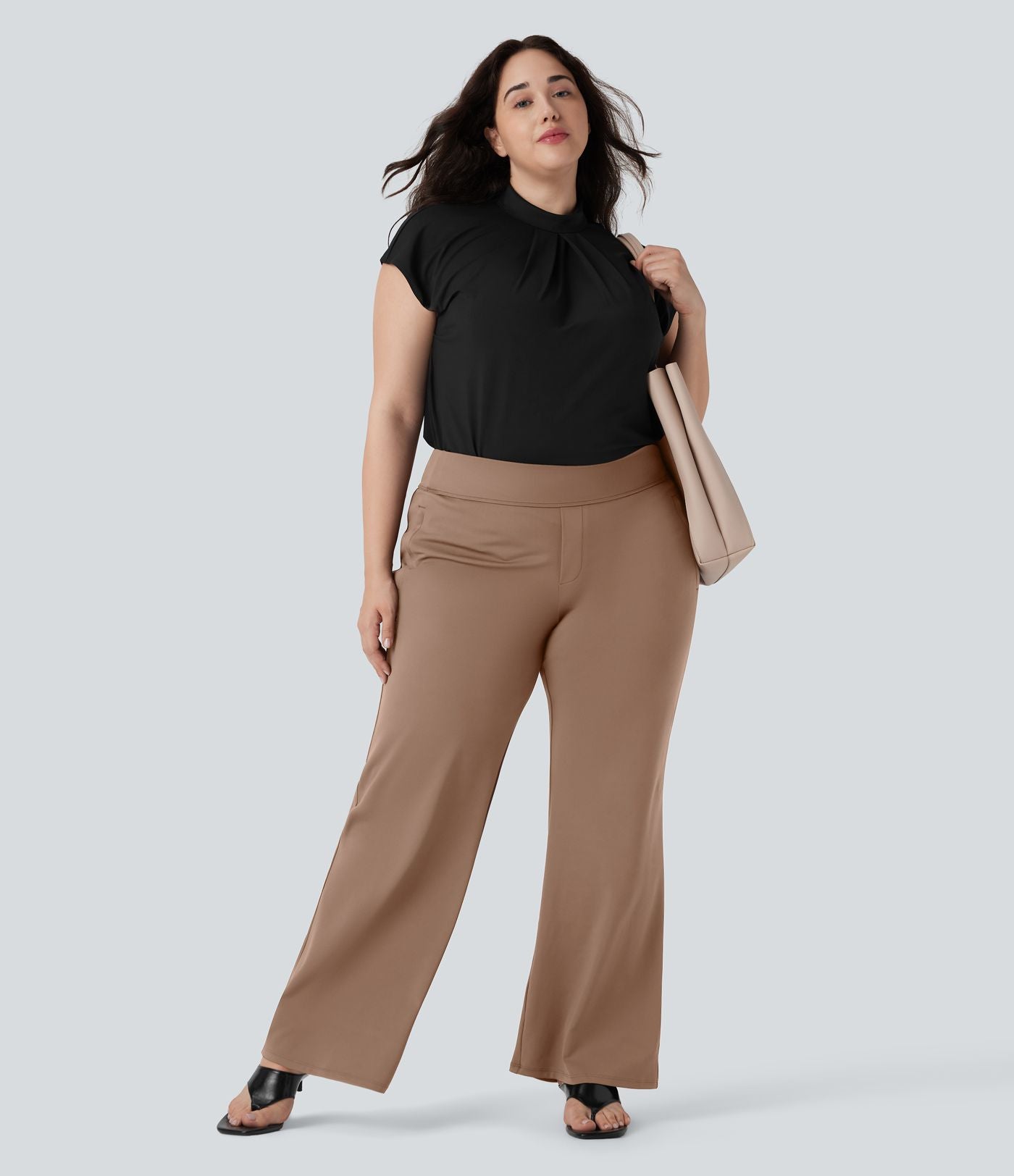 Pantalon tailleur évasé grande taille taille haute Halara Flex™ DayStretch avec poches zippées latérales