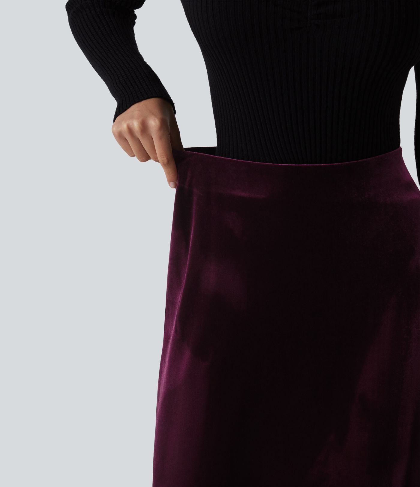 Jupe midi tailleur en velours taille haute