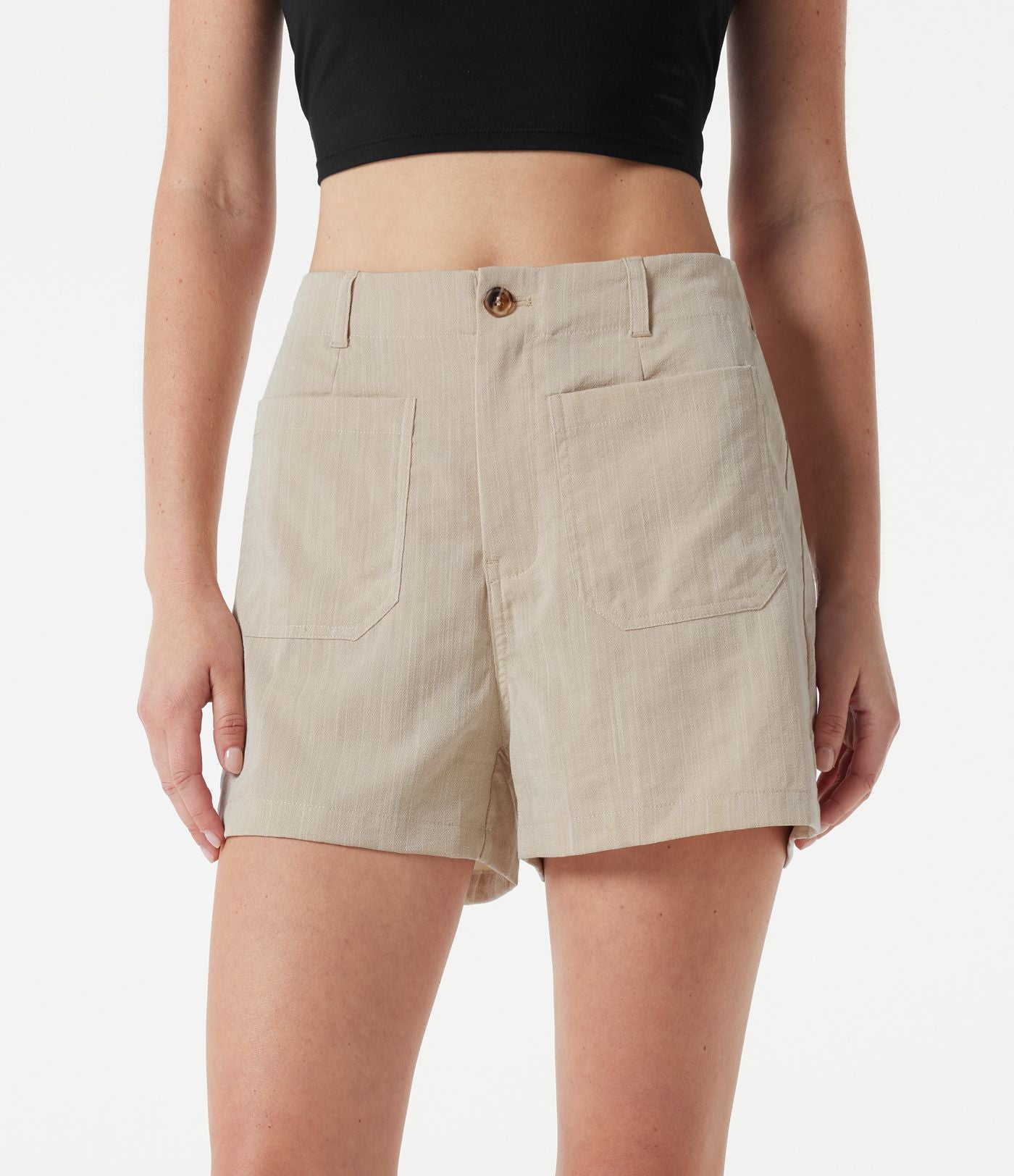 Short casual taille haute toucher lin 7,5 cm avec poches