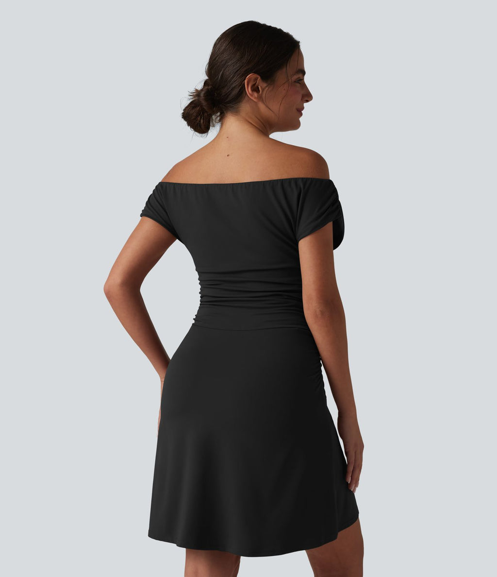 Robe de yoga active 2 en 1 SoftlyZero™ à épaules dénudées, bretelles amovibles et soutien-gorge intégré, avec poches - Facile à porter