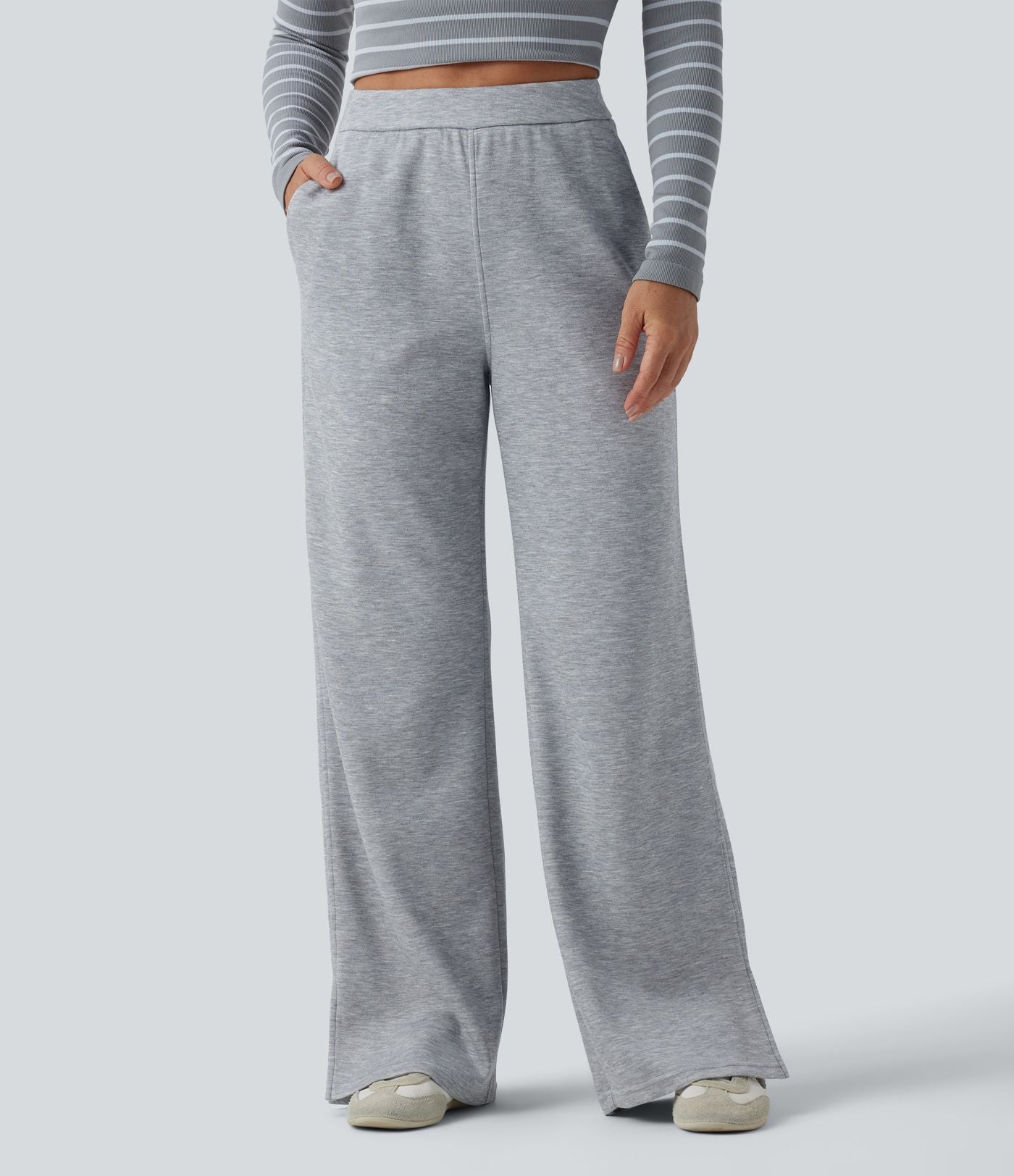 Jogging taille haute coupe droite décontracté avec poches