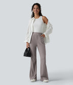 Pantalon décontracté bootcut taille haute en tissu micro-gaufré avec poches