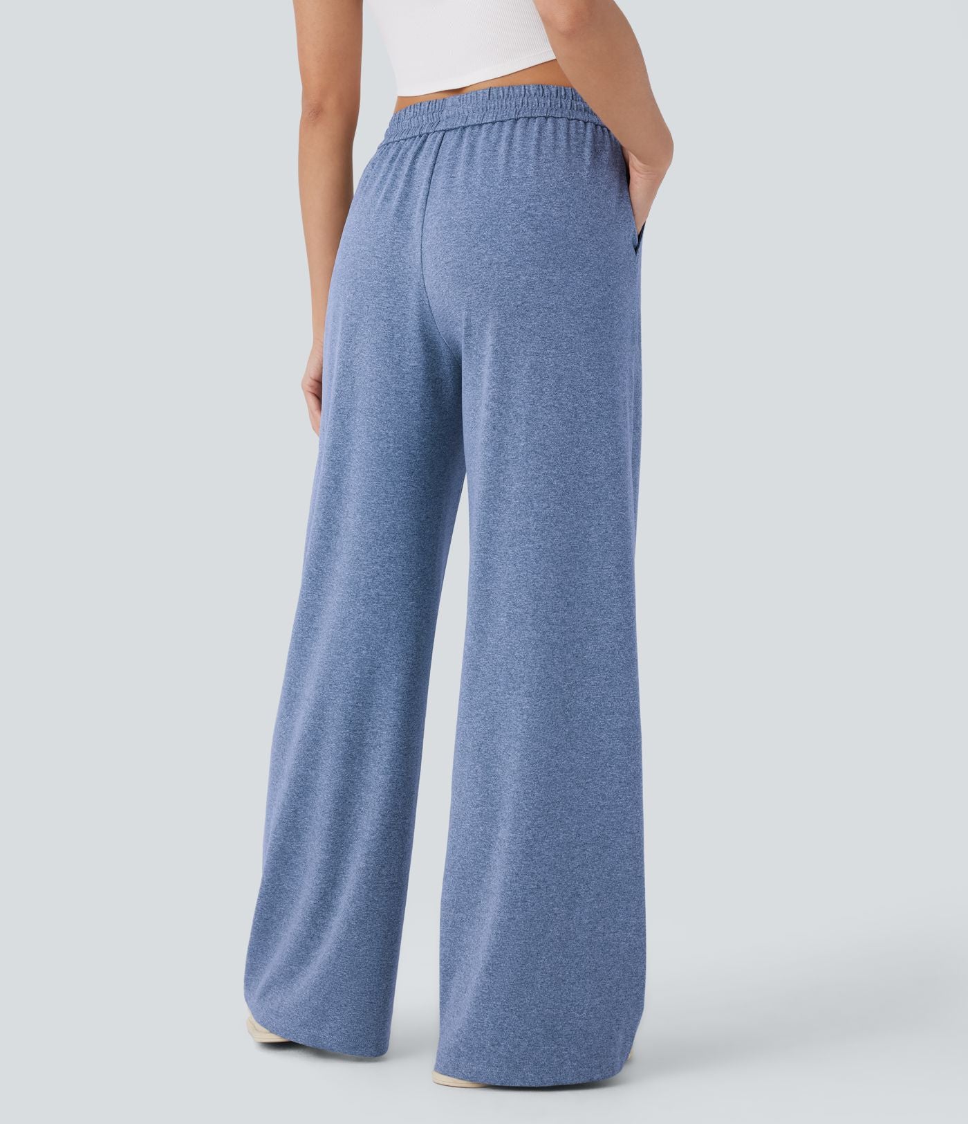 Pantalon large décontracté taille haute avec cordon de serrage et poches latérales