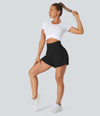 Short 7,5cm Yoga 2 en 1 Super Taille Haute Poches Arrière Poches Cachées Latérales