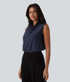 Blouse de travail sans manches à col drapé