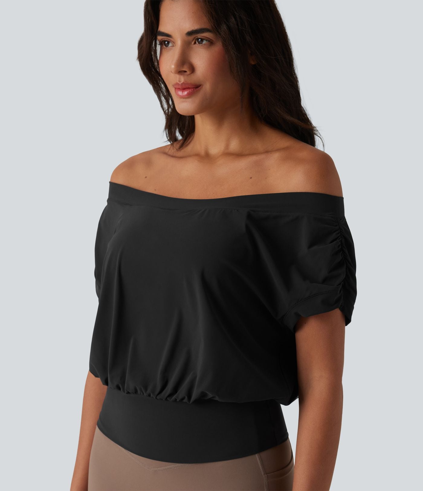 Haut de sport yoga épaules dénudées manches courtes oversize effet frais InstantCool séchage rapide