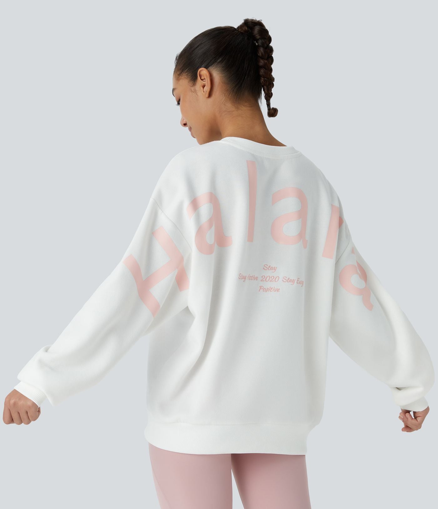 Sweat-shirt décontracté Halara oversize en polaire avec lettrage brodé et bords côtelés contrastés