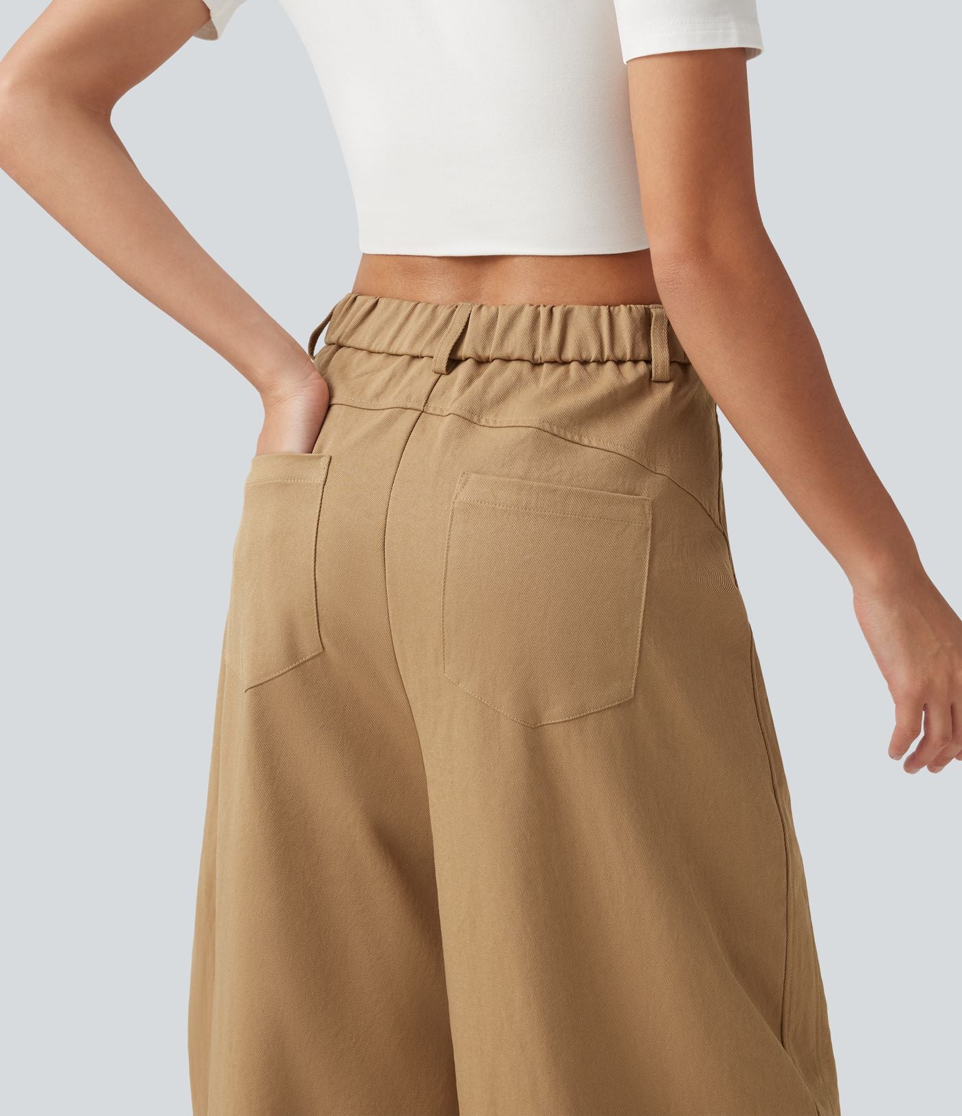 Pantalon casual taille mi-haute coupe barrel avec poches