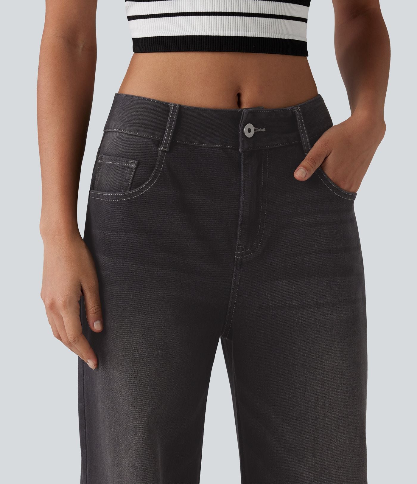 Jean Halara Flex™ mi-taille large ample délavé décontracté avec poches