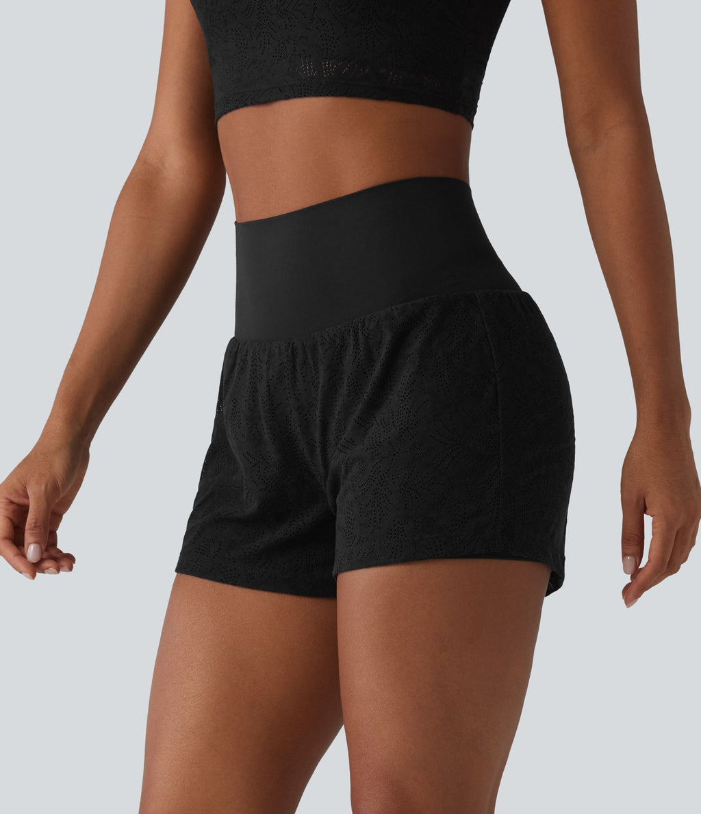 SoftlyZero™ Short de sport 2 en 1 taille haute en dentelle 7,5 cm avec poches