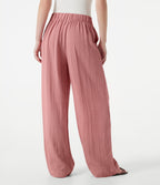 Pantalon ample décontracté effet lin, taille moyenne, à poches