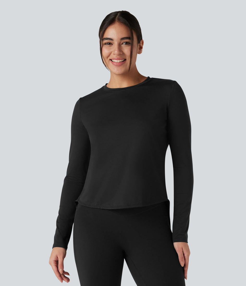 Top de sport running col rond mesh contrastant liens dans le dos manches longues