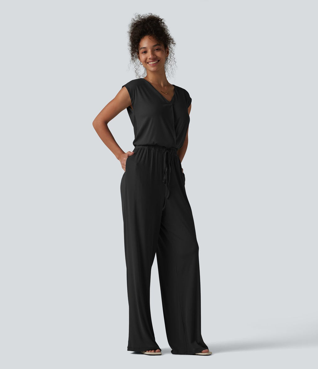 Combinaison casual sans manches col V cordon de serrage avec poches - Easy Peasy