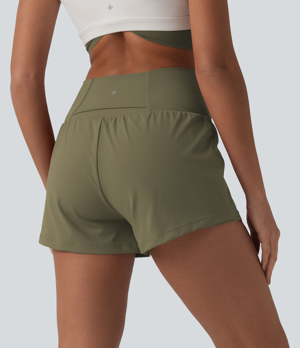 Short de yoga 2-en-1 SoftlyZero™ Airy croisé taille haute 7,5 cm effet frais InstantCool avec poches